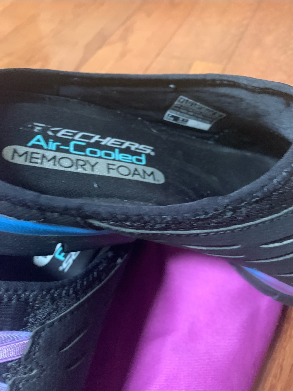 Skechers Black Athletic Slip-On Sneakers with Purple Ombre Laces - Picture 2 of 4